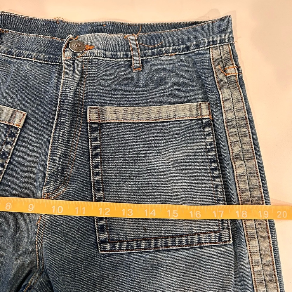 Side Seam Jean Front Patch Pocket Utility Relaxed Medium Wash 30" Edgy Cool Girl - Picture 8 of 13